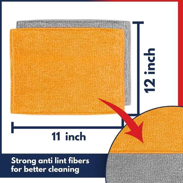 Alt view image 2 of 7 - USANOOKS Microfiber Cleaning Cloth - 8 Pcs 12"x11" - High Performance - 1200 Washes, Ultra Absorbent Towels Weave Grime & Liquid for Streak-Free Mirror (Pack of 8)