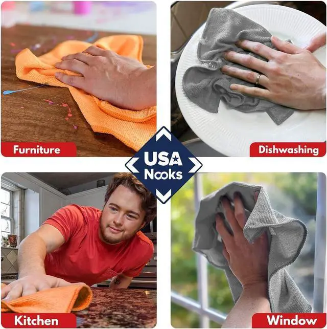Alt view image 6 of 7 - USANOOKS Microfiber Cleaning Cloth - 8 Pcs 12"x11" - High Performance - 1200 Washes, Ultra Absorbent Towels Weave Grime & Liquid for Streak-Free Mirror (Pack of 8)