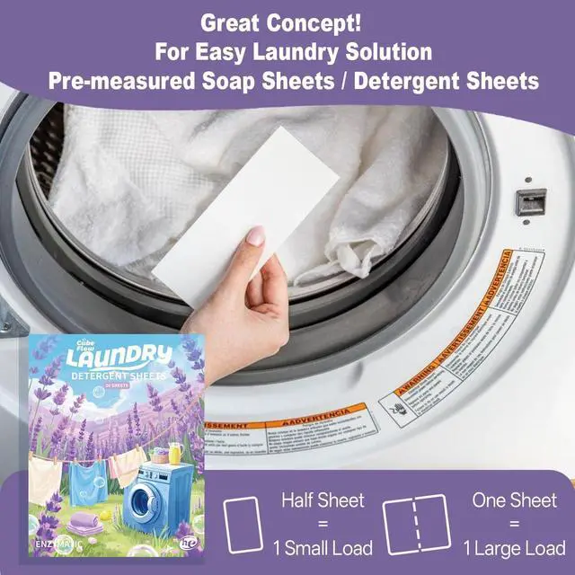 Alt view image 3 of 7 - Laundry Detergent Sheets, Lavender Scent - 40 Loads |Effective & Eco-Conscious Cleaning| Pre-Measured, Liquidless for Deep Clean | Hypoallergenic, Washing Soda Travel Laundry Soap Strips