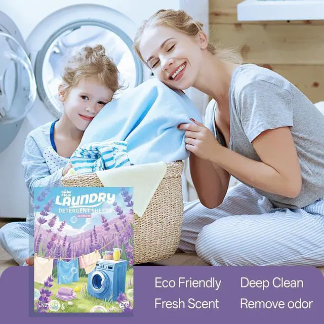 Alt view image 2 of 7 - Laundry Detergent Sheets, Lavender Scent - 40 Loads |Effective & Eco-Conscious Cleaning| Pre-Measured, Liquidless for Deep Clean | Hypoallergenic, Washing Soda Travel Laundry Soap Strips