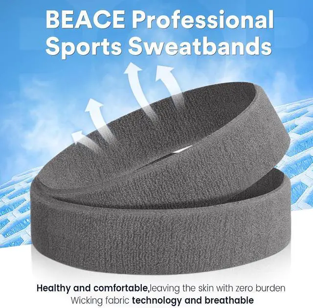 Alt view image 3 of 7 - BEACE Sweatbands Sports Headband for Men & Women - Moisture Wicking Athletic Cotton Terry Cloth Sweatband for Tennis, Basketball, Running, Gym, Working Out