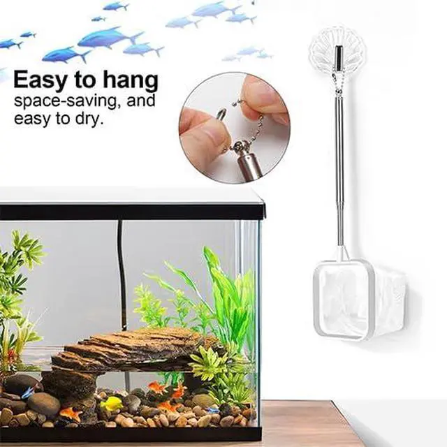 Alt view image 3 of 6 - 2-Pack White 3-Inch Aquarium Net Small Fish Tank Tool for Shrimp & Bettas | Fine mesh protects shrimp & bettas. Fast-dry nylon. Cleans waste & moves fish. Fits small tanks. Soft on fins.