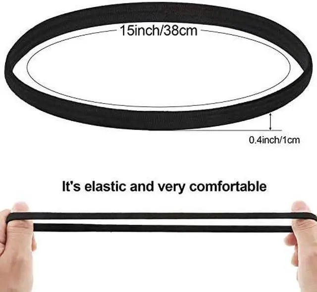 Alt view image 2 of 7 - WILLBOND 24 Pcs Thin Elastic Sports Headbands Black Athletic Hair Bands | Skinny No Crease Soft Non Slip Sweatbands for Men Women Exercise, for Running Football Basketball Soccer Tennis Yoga Workout