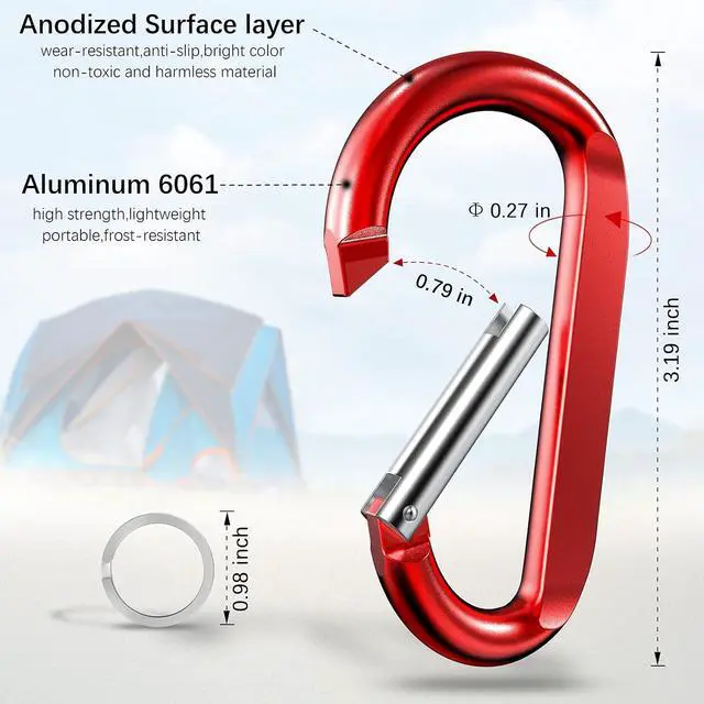 Alt view image 2 of 6 - sprookber 3" Carabiner Clip Keychain, D Ring Caribeaner Clip, Key Clip Caribeener, Spring Snap Hook for Bag/Buckle, Set of 10