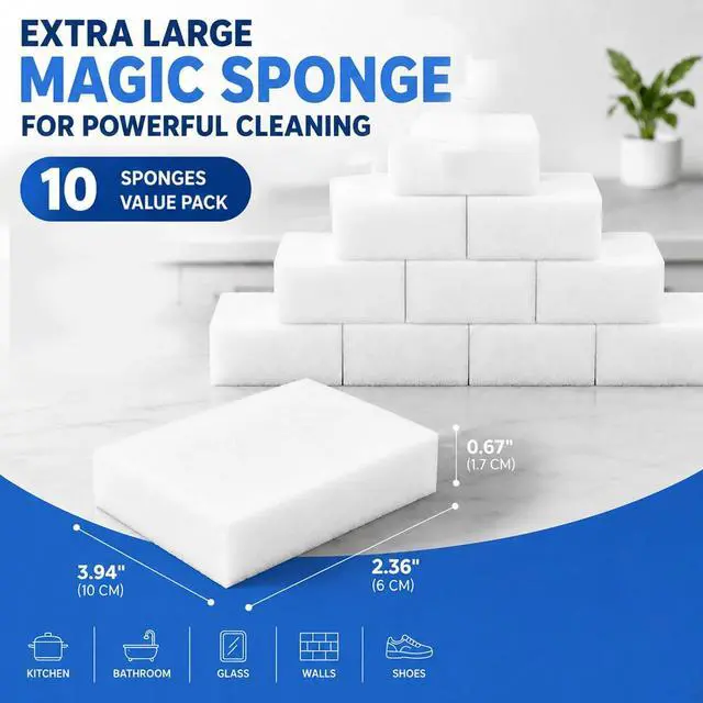 Alt view image 2 of 7 - Magic Sponge - Heavy Duty Melamine Cleaning Sponge for Kitchen, Bathroom, Wall, Furniture - Non Scratch Multi Surface Cleaner (Milky White, 10 Pack 3.93x2.36x0.37)