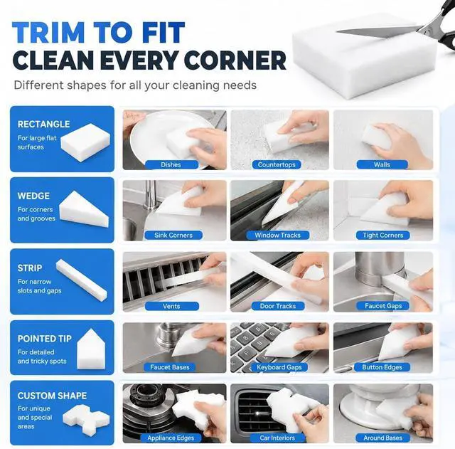 Alt view image 5 of 7 - Magic Sponge - Heavy Duty Melamine Cleaning Sponge for Kitchen, Bathroom, Wall, Furniture - Non Scratch Multi Surface Cleaner (Milky White, 10 Pack 3.93x2.36x0.37)