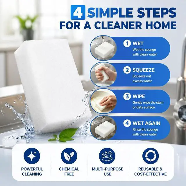 Alt view image 4 of 7 - Magic Sponge - Heavy Duty Melamine Cleaning Sponge for Kitchen, Bathroom, Wall, Furniture - Non Scratch Multi Surface Cleaner (Milky White, 10 Pack 3.93x2.36x0.37)