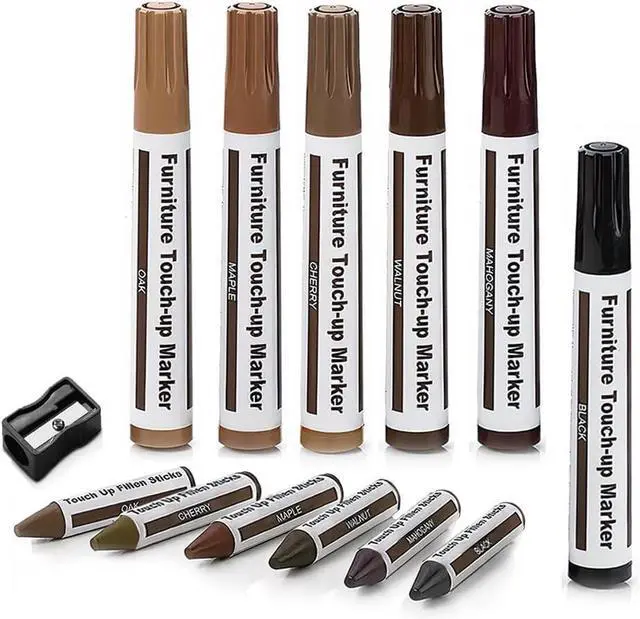 Main image of Wooden Furniture Floor Scratch Repair Markers and Wax Sticks for Stains, Scratches, Wood Floors, Tables, Desks, Carpenters, Bedposts, Touch Ups, and Cover Ups (Set of 13)