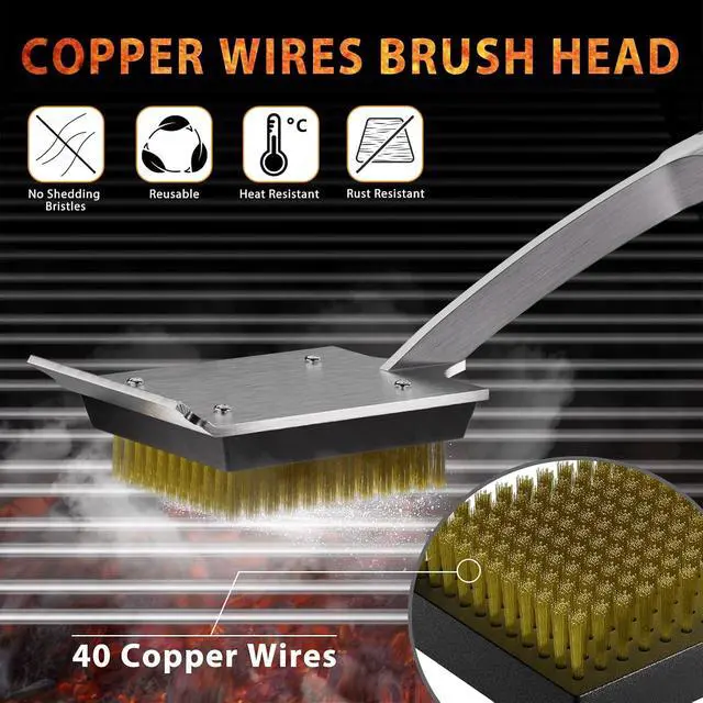 Alt view image 2 of 7 - ENLOY Copper Wire Grill Brush Replacement Head, Grill Cleaning Bristle Brush with 4 Screws, BBQ Cleaning Replacement Brush Head for Gas, Porcelain, Ceramic, Cast Iron, Stainless Steel Grills and More