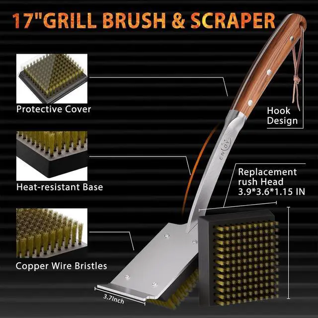 Alt view image 3 of 7 - ENLOY Copper Wire Grill Brush Replacement Head, Grill Cleaning Bristle Brush with 4 Screws, BBQ Cleaning Replacement Brush Head for Gas, Porcelain, Ceramic, Cast Iron, Stainless Steel Grills and More