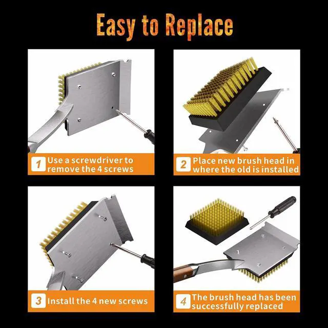 Alt view image 7 of 7 - ENLOY Copper Wire Grill Brush Replacement Head, Grill Cleaning Bristle Brush with 4 Screws, BBQ Cleaning Replacement Brush Head for Gas, Porcelain, Ceramic, Cast Iron, Stainless Steel Grills and More
