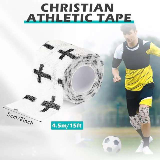 Alt view image 2 of 7 - TrelaCo 2 Pcs Cross Tape Christian Athletic Tape 2IN X 15FT Elastic Wrist Wrap for Baseball Soccer Football Gymnastic Non Woven Jesus Self Adhesive Bandage Sport Bandage Wrap for Wrist, Feet (White)