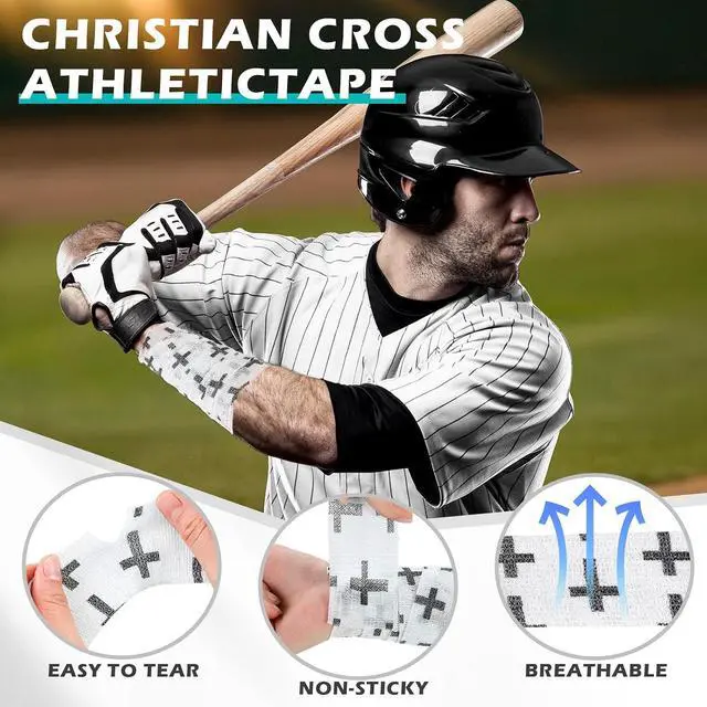 Alt view image 3 of 7 - TrelaCo 2 Pcs Cross Tape Christian Athletic Tape 2IN X 15FT Elastic Wrist Wrap for Baseball Soccer Football Gymnastic Non Woven Jesus Self Adhesive Bandage Sport Bandage Wrap for Wrist, Feet (White)