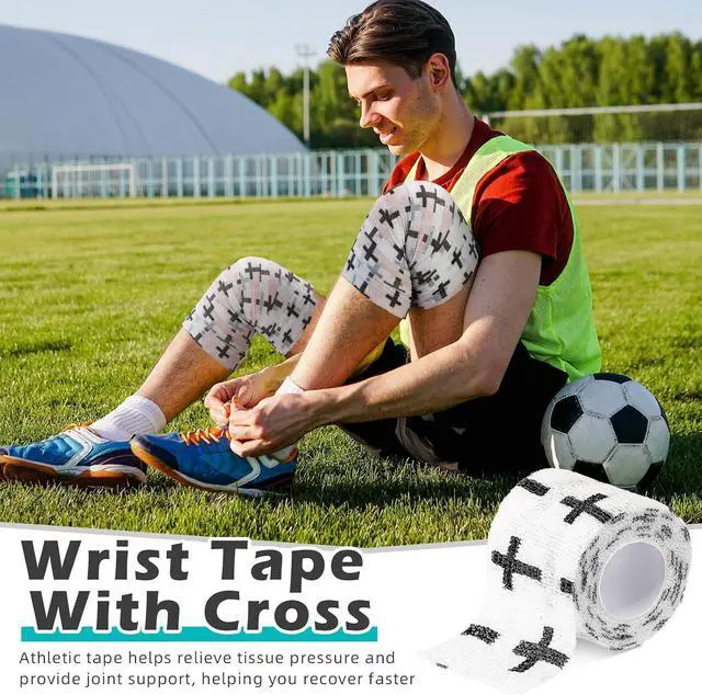 Alt view image 6 of 7 - TrelaCo 2 Pcs Cross Tape Christian Athletic Tape 2IN X 15FT Elastic Wrist Wrap for Baseball Soccer Football Gymnastic Non Woven Jesus Self Adhesive Bandage Sport Bandage Wrap for Wrist, Feet (White)