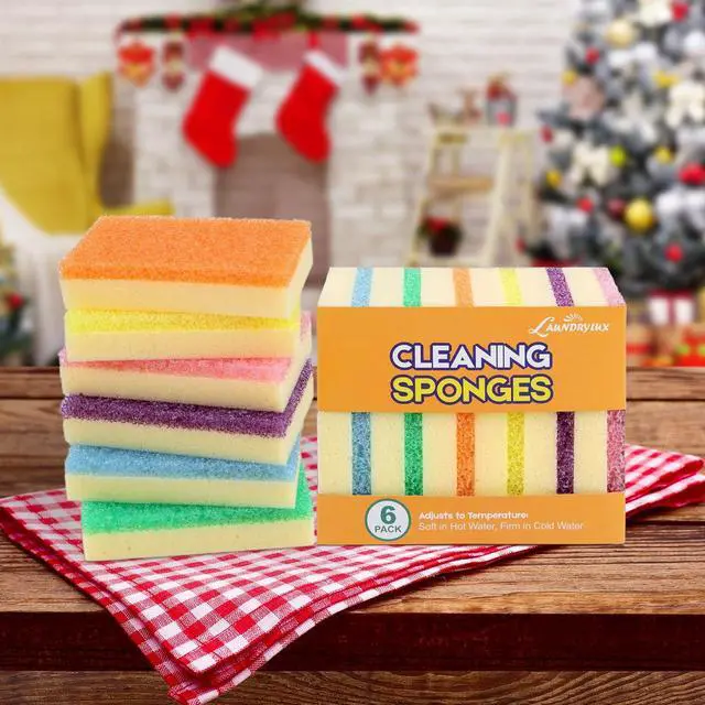 Alt view image 7 of 7 - LAUNDRYLUX Scrub Sponge, Dual-Sided Temperature-Responsive Scrubber | Non-Scratch - Multipurpose Dish Sponges for Kitchens, Bathrooms, and Outdoor Use - 6 Pack