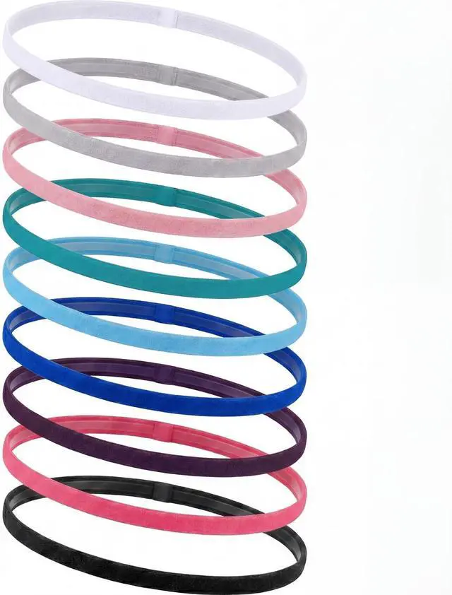 Main image of 9 Pieces Thick Non-Slip Elastic Sport Headbands, Elastic Silicone Grip Exercise Hair and Sweatbands for Yoga (Assorted Colors)