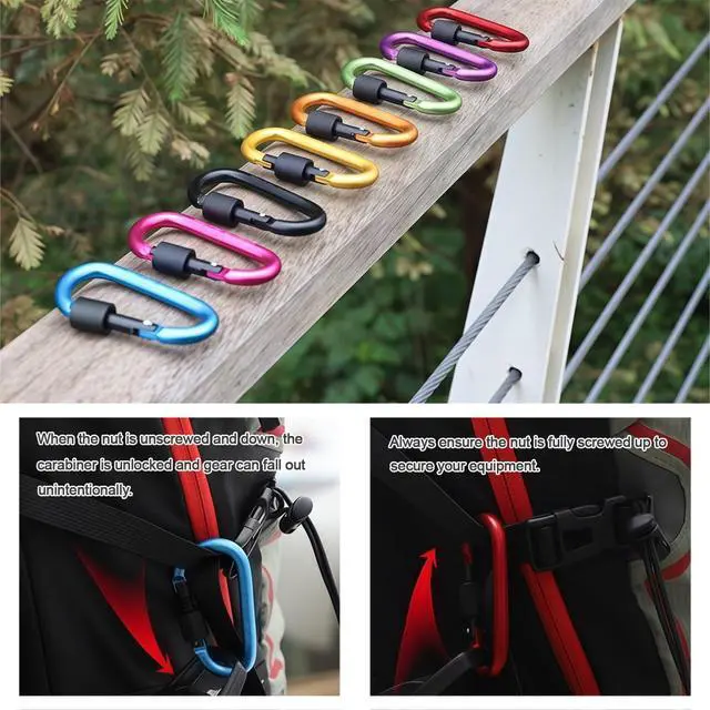 Alt view image 4 of 6 - Locking Carabiner Clip, Vonpri 3 Inch D Ring Clips Spring Snap Key Chain Hook Screw Gate Aluminum Carabiners for Outdoor Travel Camping Fishing Hiking Backpack