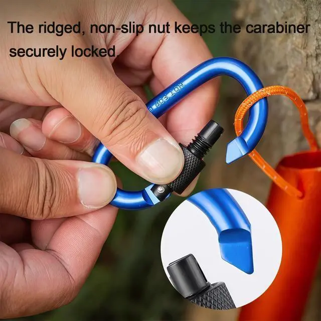Alt view image 2 of 6 - Locking Carabiner Clip, Vonpri 3 Inch D Ring Clips Spring Snap Key Chain Hook Screw Gate Aluminum Carabiners for Outdoor Travel Camping Fishing Hiking Backpack