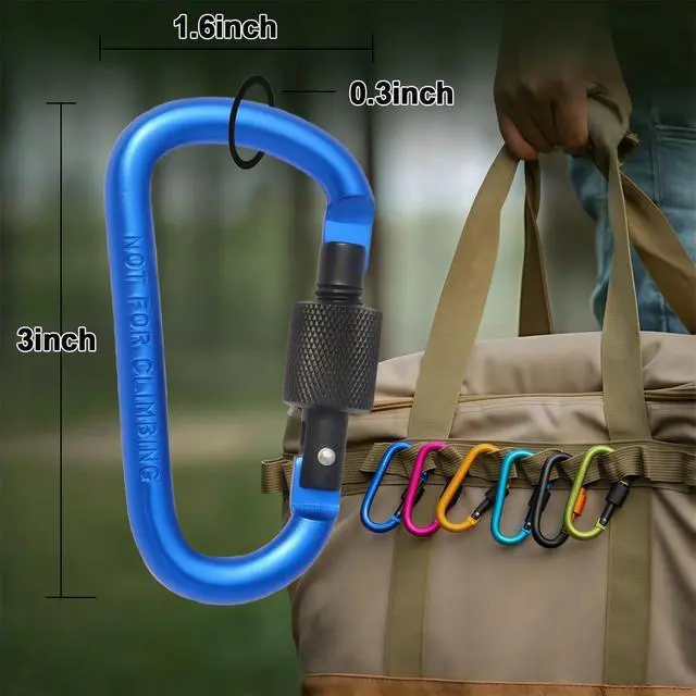 Alt view image 6 of 6 - Locking Carabiner Clip, Vonpri 3 Inch D Ring Clips Spring Snap Key Chain Hook Screw Gate Aluminum Carabiners for Outdoor Travel Camping Fishing Hiking Backpack