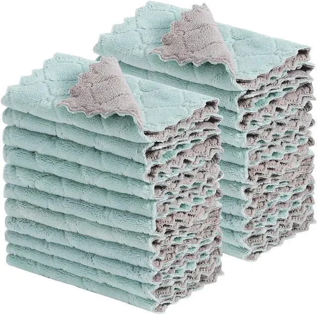 Main image of GADIEDIE 20Pcs Kitchen Cloth,Dish Towels,Super Absorbent Coral Fleece Dishtowels,Premium Dishcloths,Nonstick Oil Washable Fast Drying Dish Rags,for Clean Table Dish Glass Pet Paws (Green Gray)