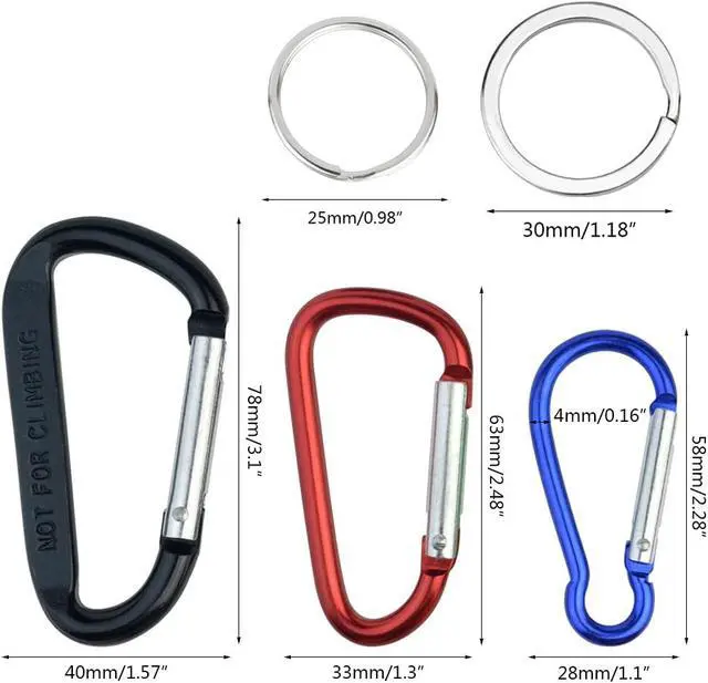 Alt view image 2 of 7 - 20 Pack Carabiners Clips with Keychain D Ring Caribeaner Clip Hook for Backpack Water Bottle Key Home RV Outdoor Small Item (3 Style)