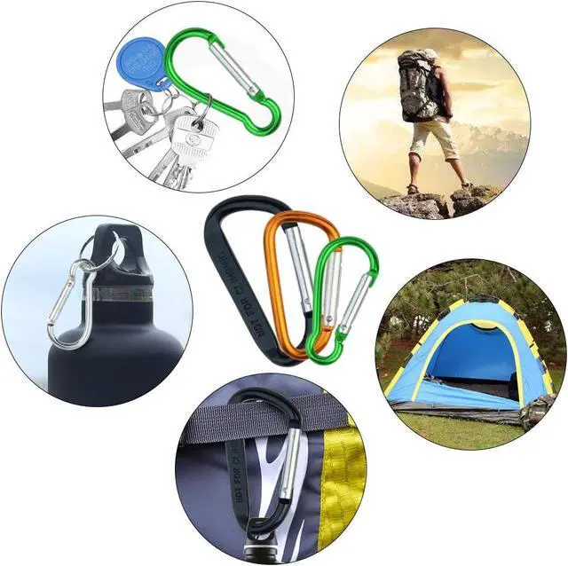 Alt view image 6 of 7 - 20 Pack Carabiners Clips with Keychain D Ring Caribeaner Clip Hook for Backpack Water Bottle Key Home RV Outdoor Small Item (3 Style)