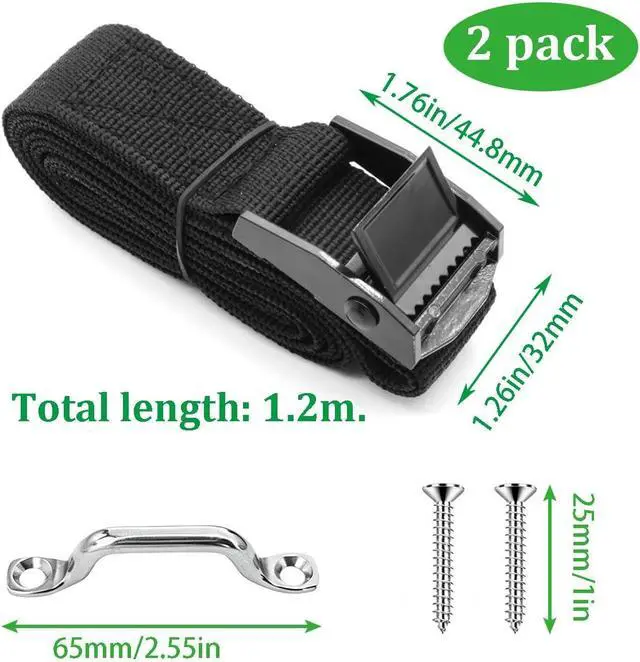Alt view image 2 of 6 - 2 PCS 1" x 4ft Battery Tie Down Strap kit,Battery Hold Down Strap with Stainless Steel Cam Buckle,4 Stainless Steel Eye Strap Mounts, 8 SS Screws for Boats, Luggage Belt, Cars