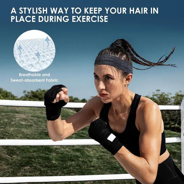 Alt view image 2 of 7 - Sports Headbands for Women, 5 Pack Moisture Wicking Non Slip Sweatbands Fashionable Hairbands for Workout Yoga Running Gym