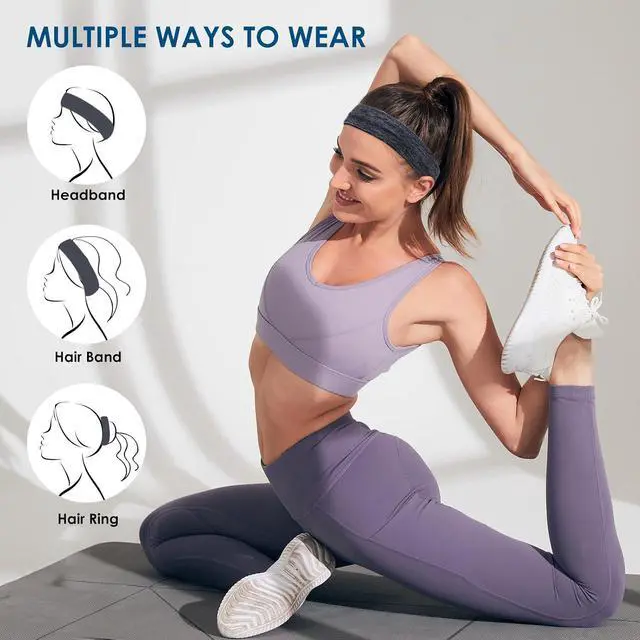 Alt view image 3 of 7 - Sports Headbands for Women, 5 Pack Moisture Wicking Non Slip Sweatbands Fashionable Hairbands for Workout Yoga Running Gym