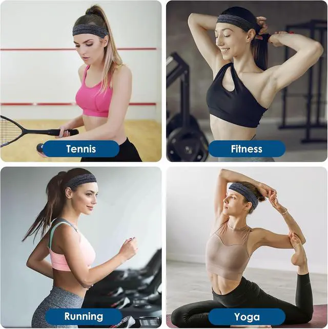 Alt view image 6 of 7 - Sports Headbands for Women, 5 Pack Moisture Wicking Non Slip Sweatbands Fashionable Hairbands for Workout Yoga Running Gym