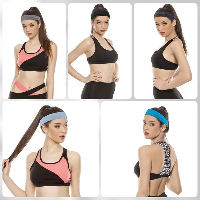 Alt view image 7 of 7 - Sports Headbands for Women, 5 Pack Moisture Wicking Non Slip Sweatbands Fashionable Hairbands for Workout Yoga Running Gym