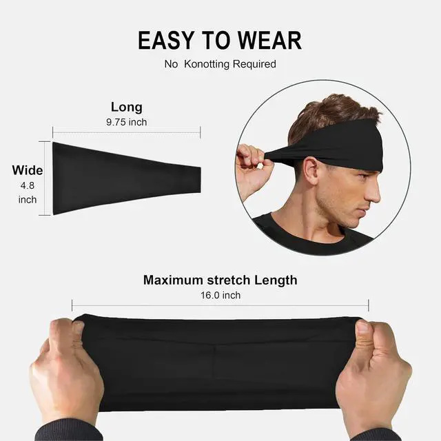 Alt view image 5 of 5 - VIMPEP Tenacious Sports Headbands for Men Soft Feeling Non Silp Sweatband Workout Headband for Running,Cycling,Basketball,Tennis,Yoga Fitness Stretchy Quick-Dry Hairband for Unisex (3/4/6 Pack)