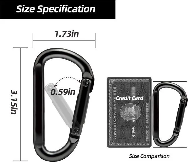 Alt view image 2 of 6 - EZYA Heavy Duty Carabiner Clips, 860lbs - 3" Iron Carabiners for Keys, Gym, Camping, Hiking Accessories - D-Ring Keychain Hooks for Hammocks, Backpacks, Outdoor Gear