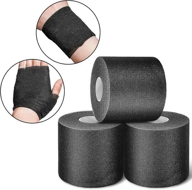 Alt view image 5 of 6 - Nuanchu 4 Pcs Pre Wrap Athletic 120 Yards Prewrap Headbands for Hair Foam Underwrap Sports Wrap Hair Prewrap Strip Tapes for Ankles Wrists Sports Foam Tape(Black)