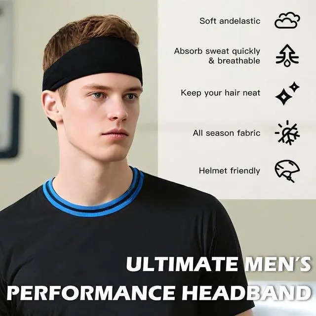 Alt view image 2 of 7 - Headbands for Men 6PCS, Summer-Exclusive Lightweight Hair Men Head Bands | Sweatbands head bands for Men's hair, Soft Running Headband for Men, Non Slip Headband for Working Out, Travel, Cycling