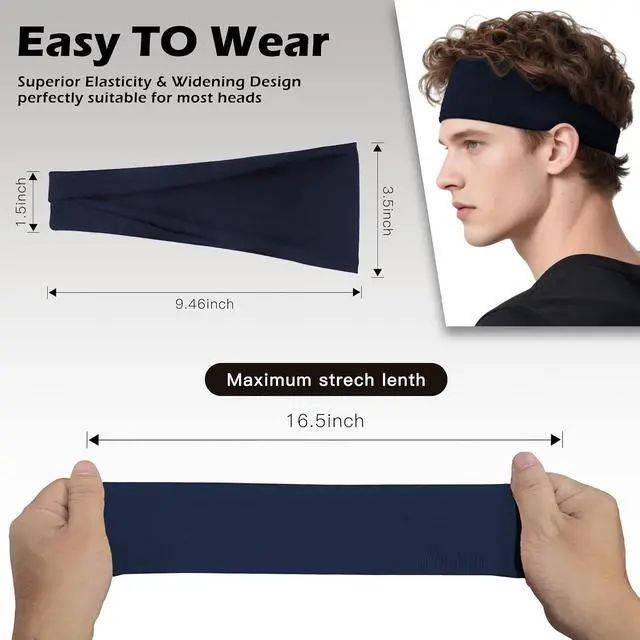 Alt view image 3 of 7 - Headbands for Men 6PCS, Summer-Exclusive Lightweight Hair Men Head Bands | Sweatbands head bands for Men's hair, Soft Running Headband for Men, Non Slip Headband for Working Out, Travel, Cycling
