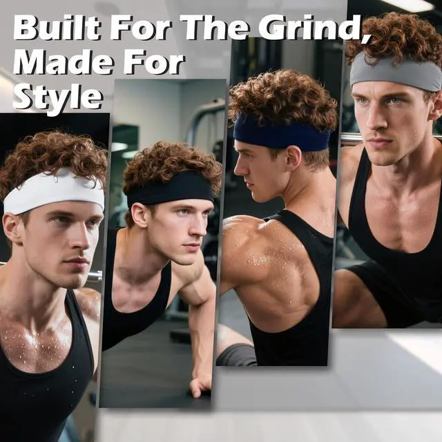 Alt view image 6 of 7 - Headbands for Men 6PCS, Summer-Exclusive Lightweight Hair Men Head Bands | Sweatbands head bands for Men's hair, Soft Running Headband for Men, Non Slip Headband for Working Out, Travel, Cycling