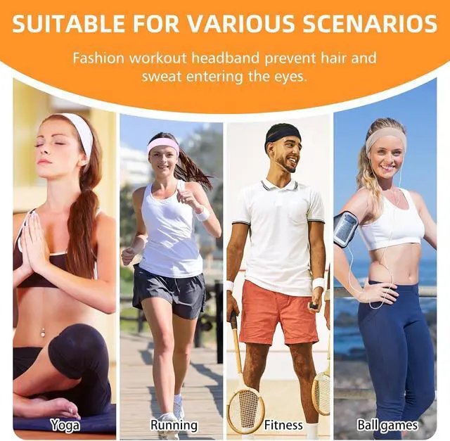 Alt view image 2 of 6 - Headbands for Women 8PCS, Summer-Exclusive Elastic Non Slip Hair Head Bands | Sweatbands head bands for women's hair, Soft Running Fashion Headband for Men & Women for Working Out, Travel, Daily Use