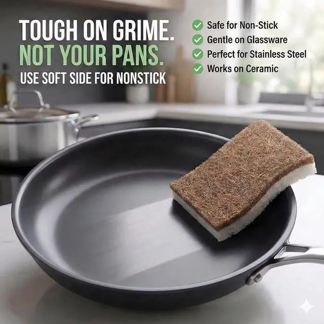 Alt view image 7 of 7 - 6 Pack Washing Up Sponges, Eco Kitchen Dish Cleaning Sponges, Biodegradable & Compostable Natural Cellulose Sponge with Coconut Fibre Scrubber, Non Scratch Heavy Duty Scouring Pad