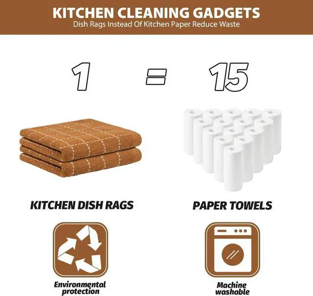 Alt view image 5 of 7 - Nialnant 6 Pack Terry Kitchen Towels,Dish Cloths for Washing Dishes | 100% Cotton Reusable Cleaning Rag,Ultra Soft Absorbent, Quick Drying Dish Towels for Kitchen,12x12 Inches