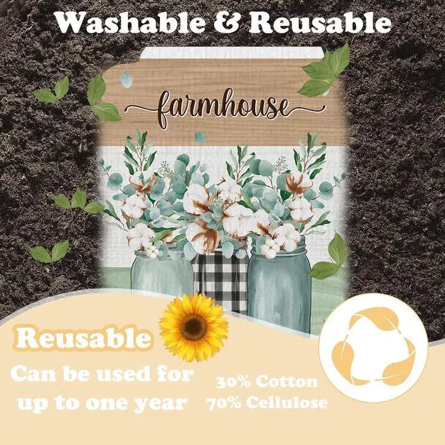 Alt view image 3 of 7 - Swedish Dishcloths for Kitchen, 6 Pack Farmhouse Eucalyptus and Cotton Flower Reusable Paper Towels, Non-Scratch Swedish Dish Cloths Super Absorbent Cellulose Sponge Cloths