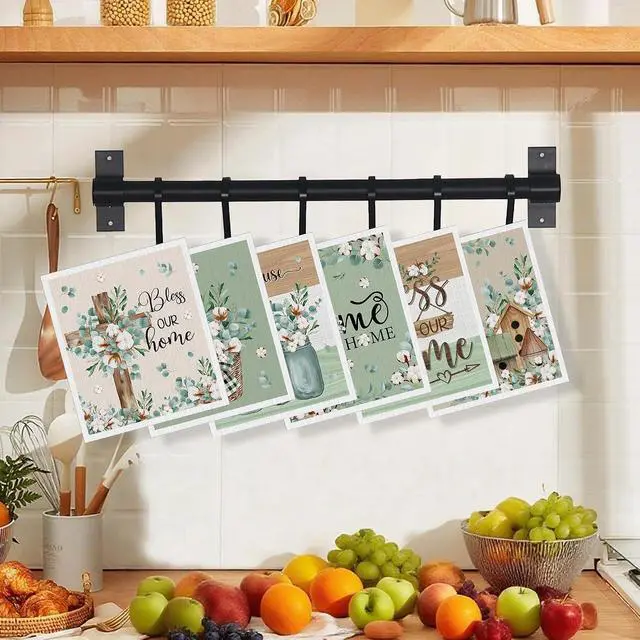 Alt view image 5 of 7 - Swedish Dishcloths for Kitchen, 6 Pack Farmhouse Eucalyptus and Cotton Flower Reusable Paper Towels, Non-Scratch Swedish Dish Cloths Super Absorbent Cellulose Sponge Cloths