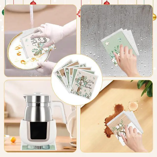 Alt view image 6 of 7 - Swedish Dishcloths for Kitchen, 6 Pack Farmhouse Eucalyptus and Cotton Flower Reusable Paper Towels, Non-Scratch Swedish Dish Cloths Super Absorbent Cellulose Sponge Cloths