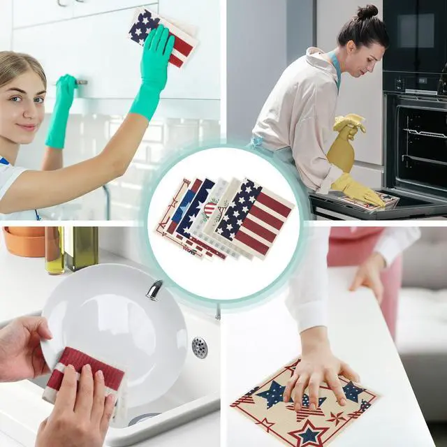 Alt view image 5 of 7 - 4th of July 6 Packs Swedish Kitchen Dish Cloths - American Flags Reusable Paper Towels for Counters & Dishes - Eco-Friendly Cellulose Sponge Cloth