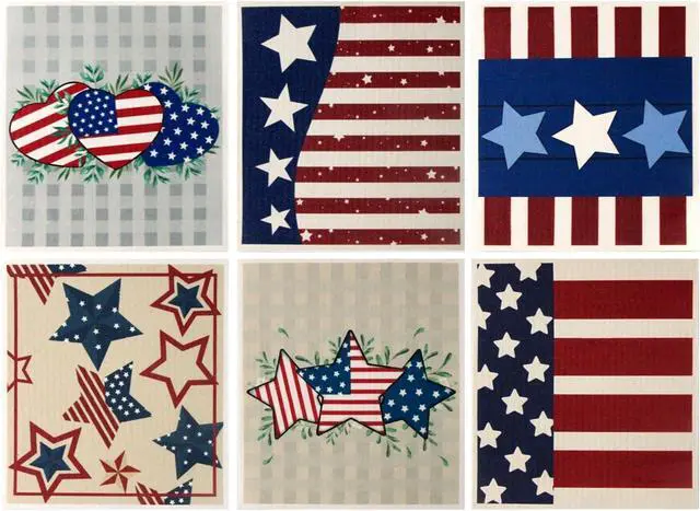 Alt view image 7 of 7 - 4th of July 6 Packs Swedish Kitchen Dish Cloths - American Flags Reusable Paper Towels for Counters & Dishes - Eco-Friendly Cellulose Sponge Cloth