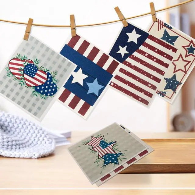 Alt view image 6 of 7 - 4th of July 6 Packs Swedish Kitchen Dish Cloths - American Flags Reusable Paper Towels for Counters & Dishes - Eco-Friendly Cellulose Sponge Cloth