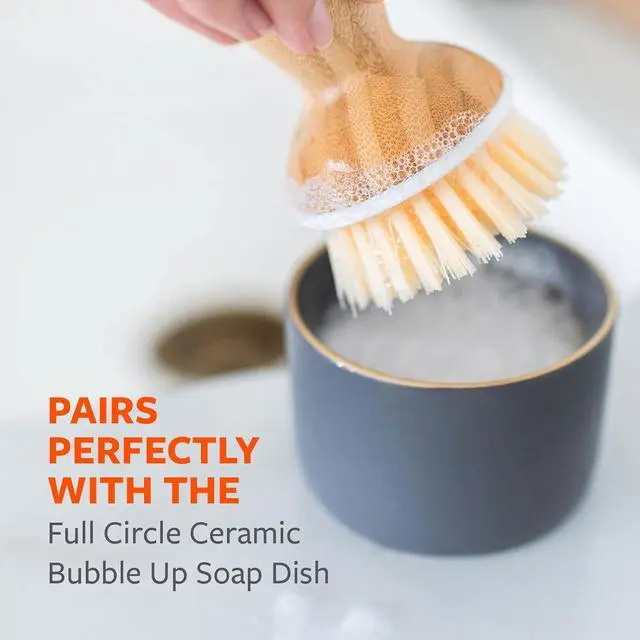 Alt view image 5 of 7 - Full Circle Bubbly Palm Brush, Dish Scrub Brush for Nonstick, White | Family-safe & formaldehyde-free, with an ergonomic handle for effortless cast iron, nonstick & sink cleanup.