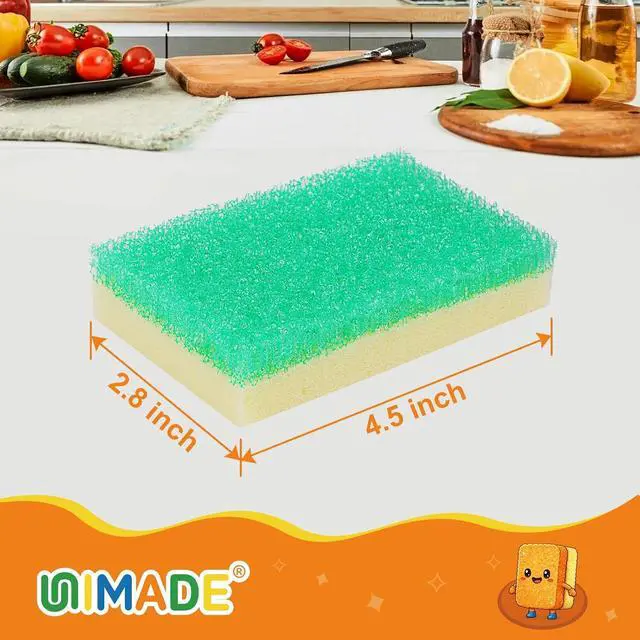 Alt view image 3 of 7 - UNIMADE Scrub Sponge, Temperature Responsive Dual-Sided Cleaning Sponges | Non-Scratch Dish Sponge for Kitchen, Soft in Warm Water & Firm in Cold, 6 Pack