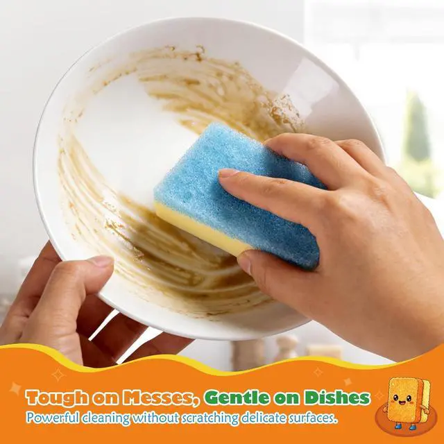 Alt view image 4 of 7 - UNIMADE Scrub Sponge, Temperature Responsive Dual-Sided Cleaning Sponges | Non-Scratch Dish Sponge for Kitchen, Soft in Warm Water & Firm in Cold, 6 Pack