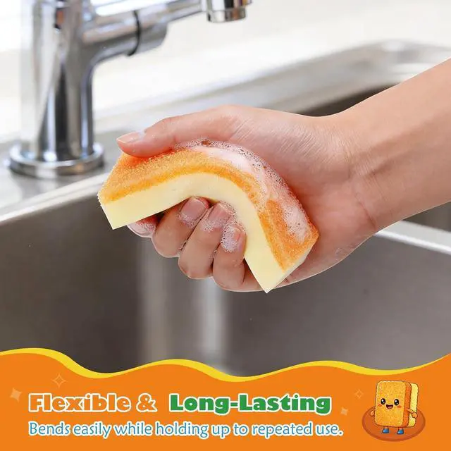 Alt view image 5 of 7 - UNIMADE Scrub Sponge, Temperature Responsive Dual-Sided Cleaning Sponges | Non-Scratch Dish Sponge for Kitchen, Soft in Warm Water & Firm in Cold, 6 Pack